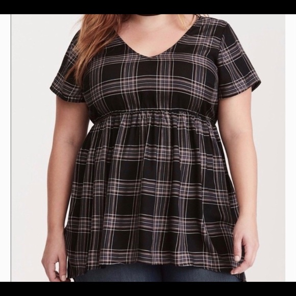 torrid Tops - COPY - NWOT-TORRID-BLACK PLAID BABYDOLL TOP